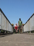 SX07986 Kristina and Wouko walking over footbridge near Ogmore Castle.jpg